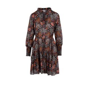 Charlotte Brody Blye Dress Womens XS Black Orange Floral Long Sleeve Cotton Mini
